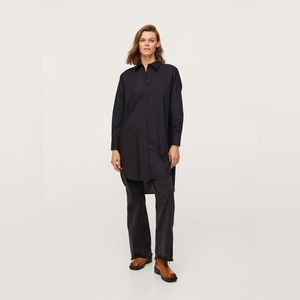 Mango Black Long Button-Down Shirt